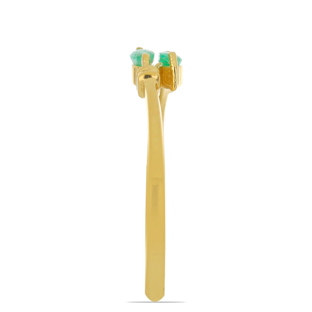 Anel de Prata com Banho de Ouro com Esmeralda do Brasil 4 