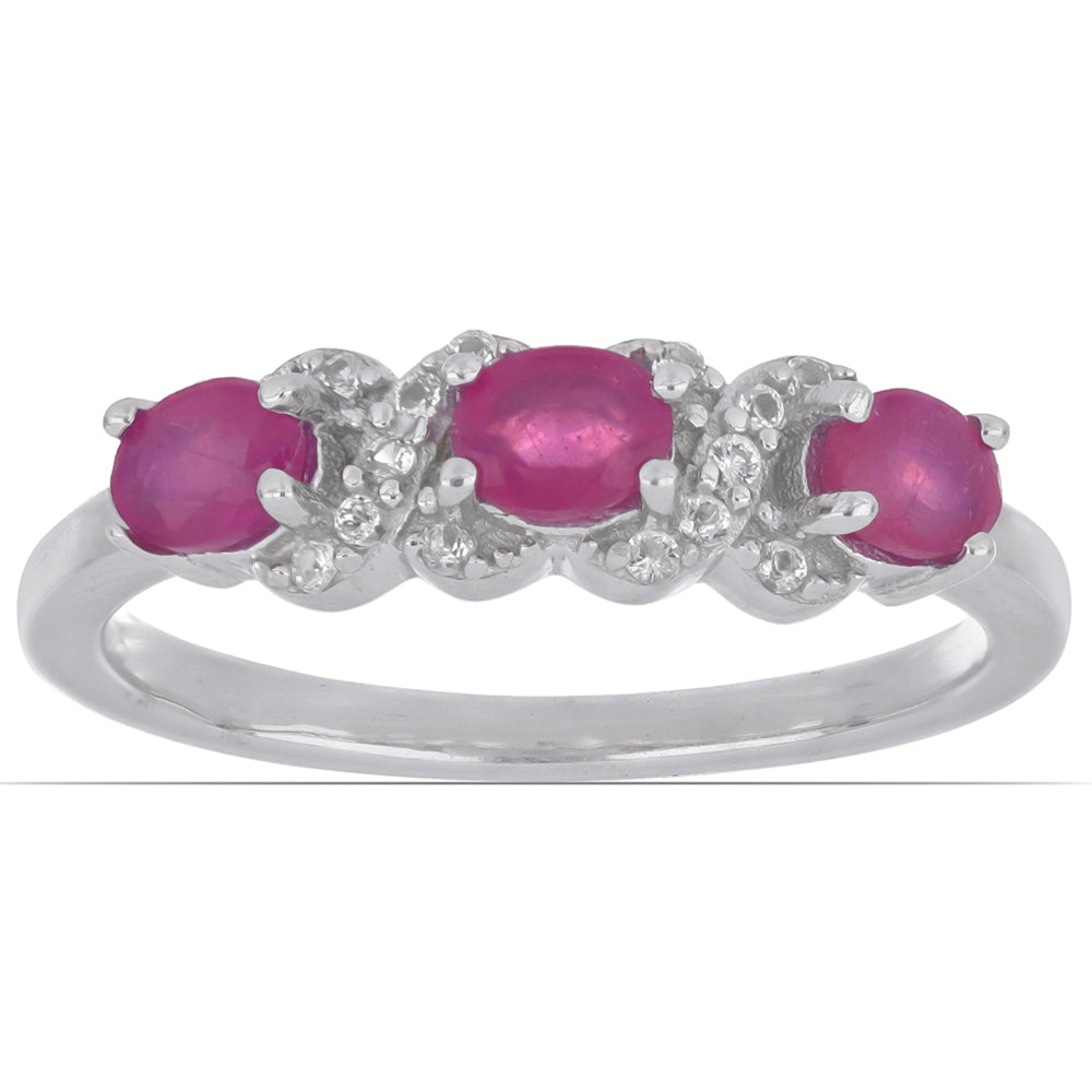 Anel de Prata com Rubi de Madagáscar e Topázio Branco
