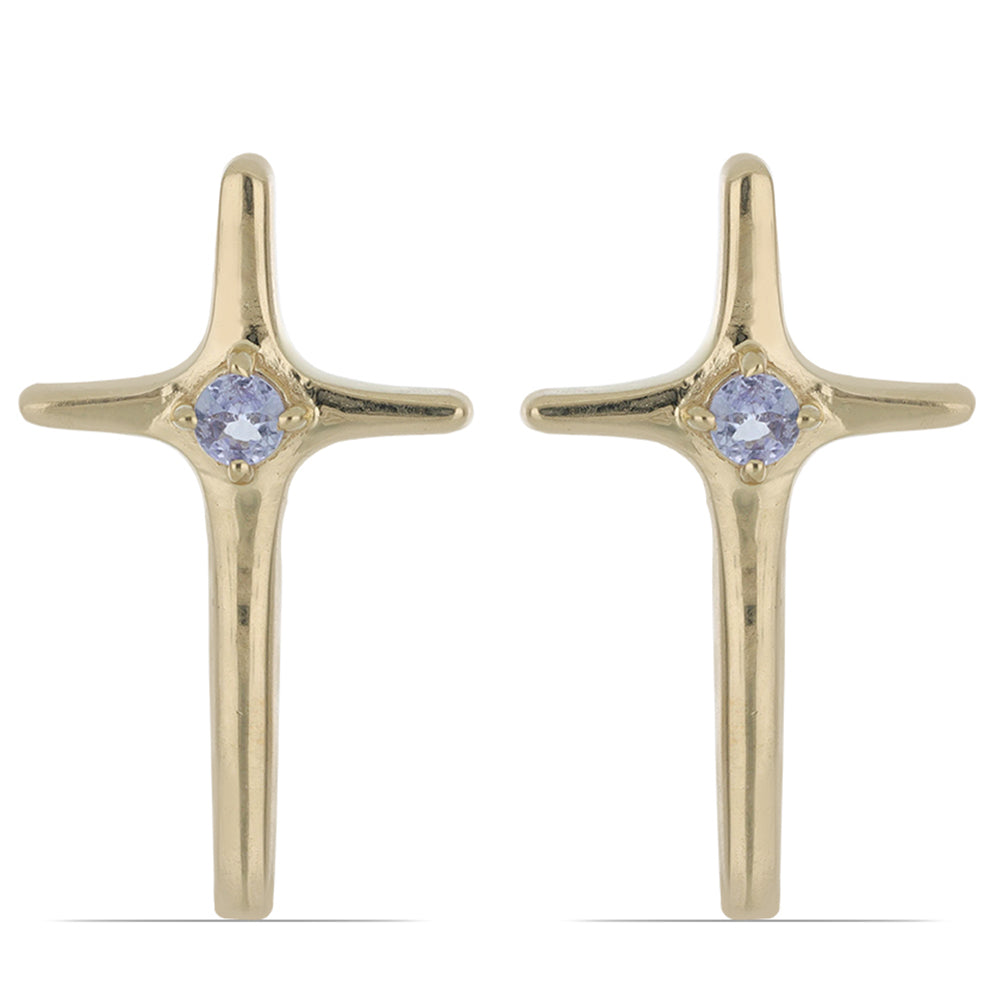 Brincos de Prata com Banho de Ouro com Tanzanite