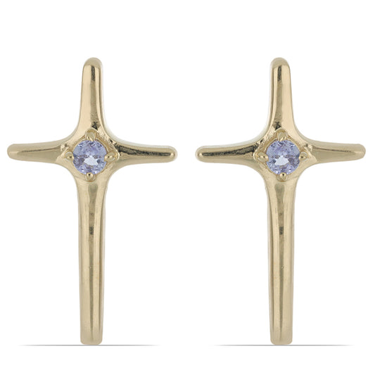Brincos de Prata com Banho de Ouro com Tanzanite