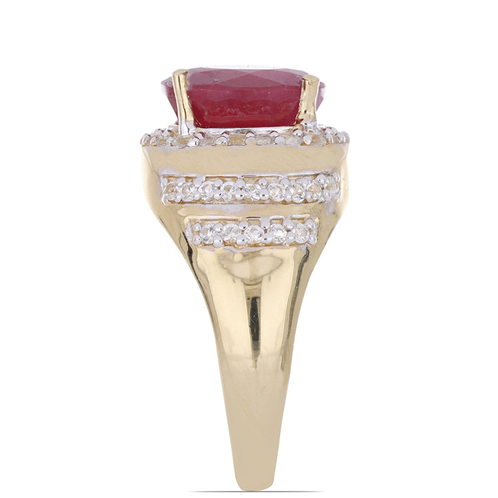 Anel de Prata com Banho de Ouro com Rubi de Madagáscar e Topázio Branco  Contraste: Cabeca de Veado (800) 4 