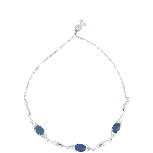 Pulseira de Prata com Safira Azul de Rosebery e Topázio Branco  Contraste: Cabeca de Veado (800)