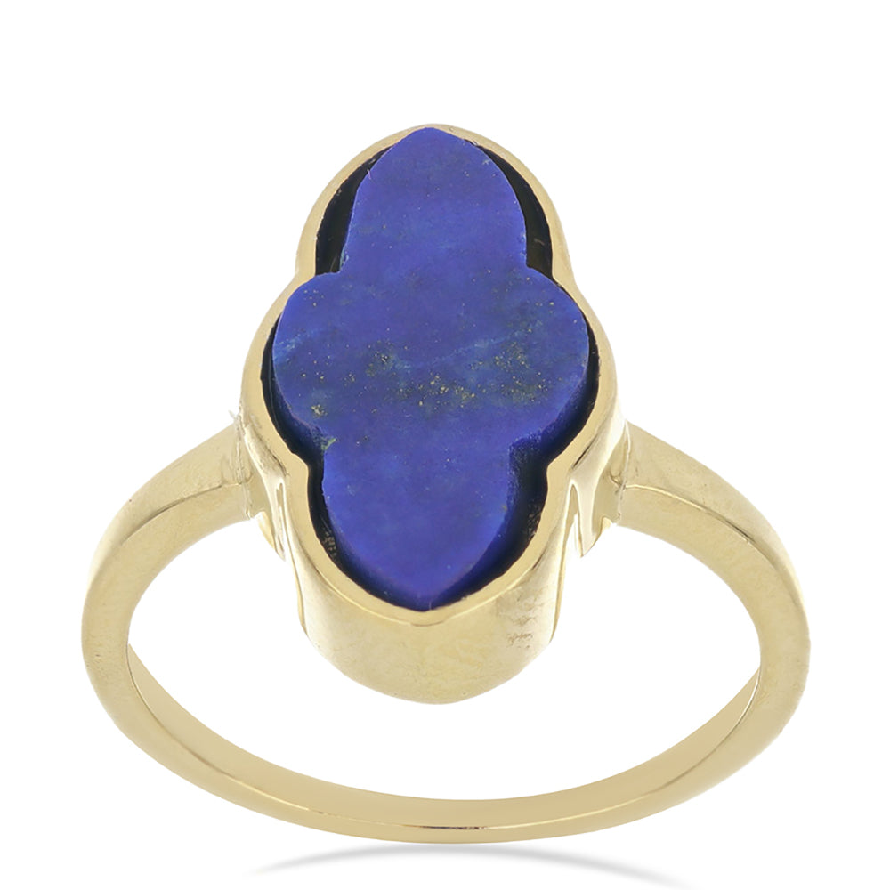 Anel de Prata com Banho de Ouro com Lapis Lazuli de Badaquexão  Contraste: Cabeca de Veado (800) 2 