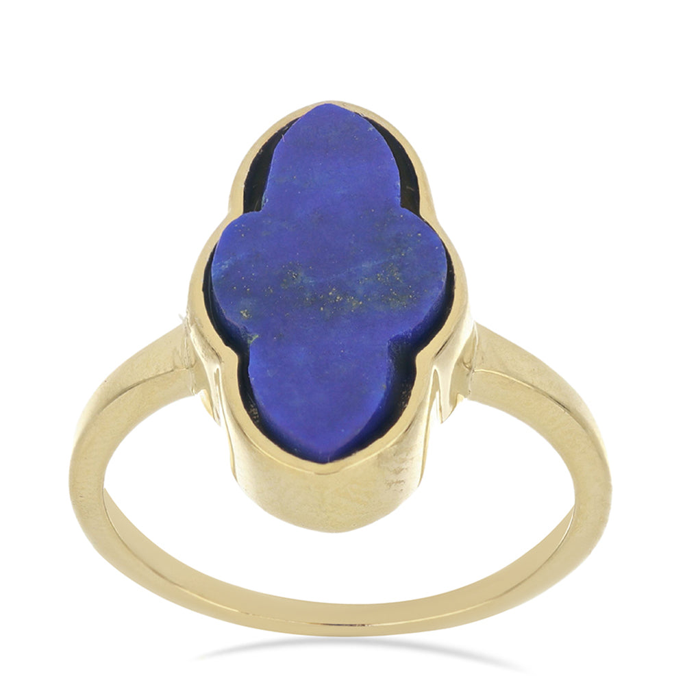 Anel de Prata com Banho de Ouro com Lapis Lazuli de Badaquexão  Contraste: Cabeca de Veado (800)