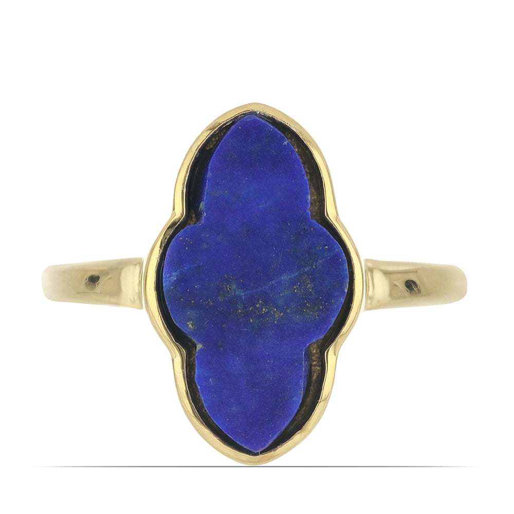 Anel de Prata com Banho de Ouro com Lapis Lazuli de Badaquexão  Contraste: Cabeca de Veado (800) 6 