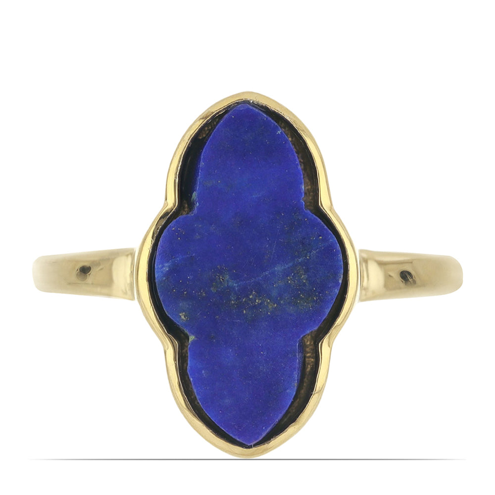 Anel de Prata com Banho de Ouro com Lapis Lazuli de Badaquexão  Contraste: Cabeca de Veado (800)