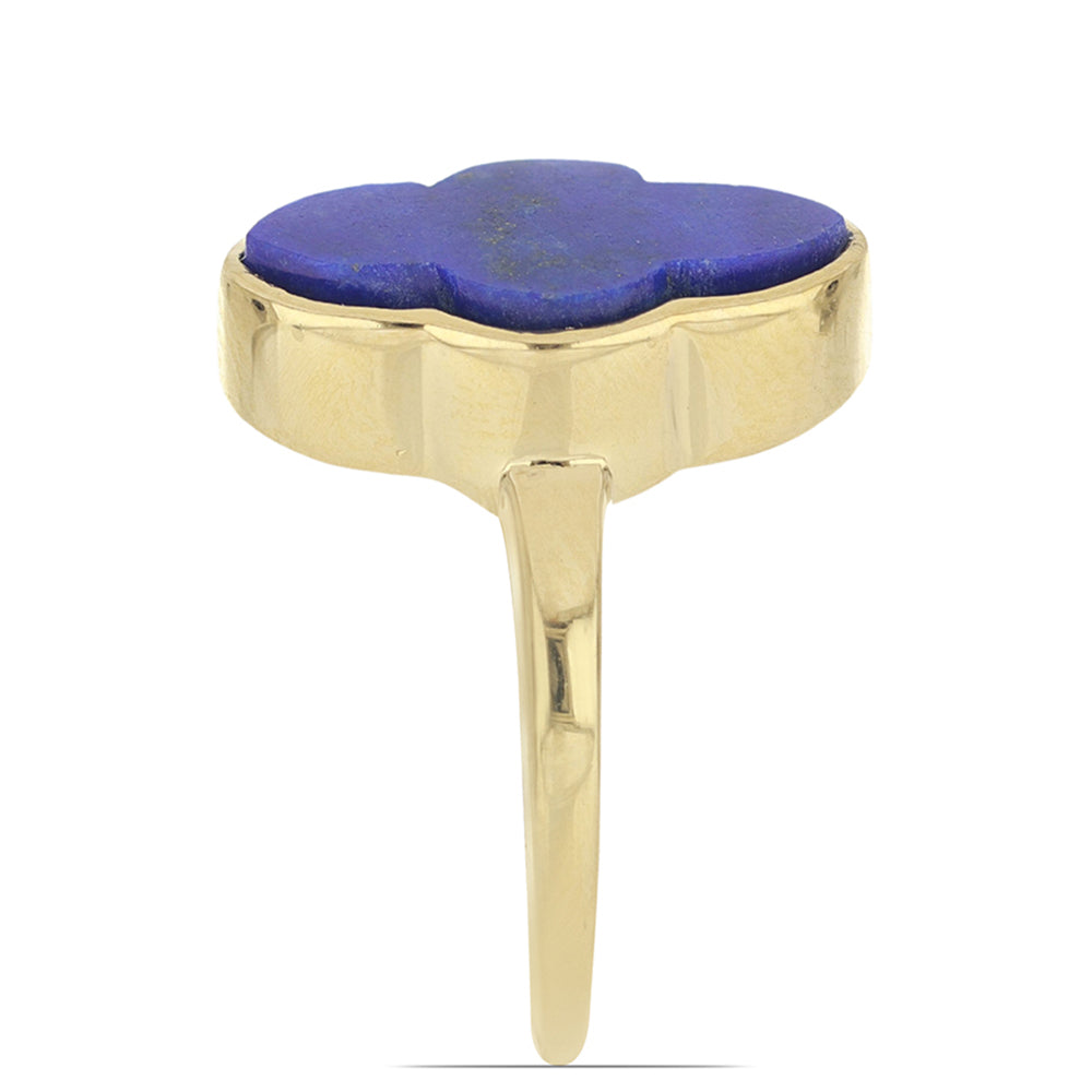 Anel de Prata com Banho de Ouro com Lapis Lazuli de Badaquexão  Contraste: Cabeca de Veado (800)