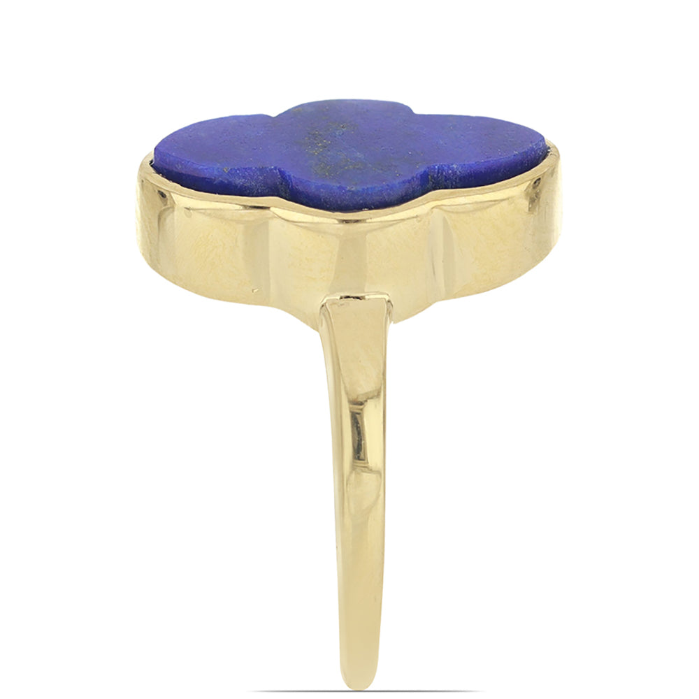 Anel de Prata com Banho de Ouro com Lapis Lazuli de Badaquexão  Contraste: Cabeca de Veado (800)