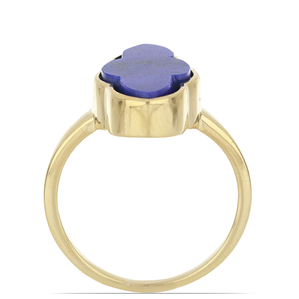 Anel de Prata com Banho de Ouro com Lapis Lazuli de Badaquexão  Contraste: Cabeca de Veado (800)
