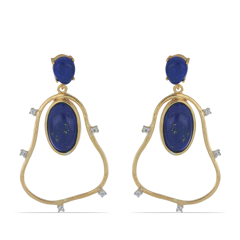 Brincos de Prata com Banho de Ouro com Lapis Lazuli de Badaquexão  Contraste: Cabeca de Veado (800)