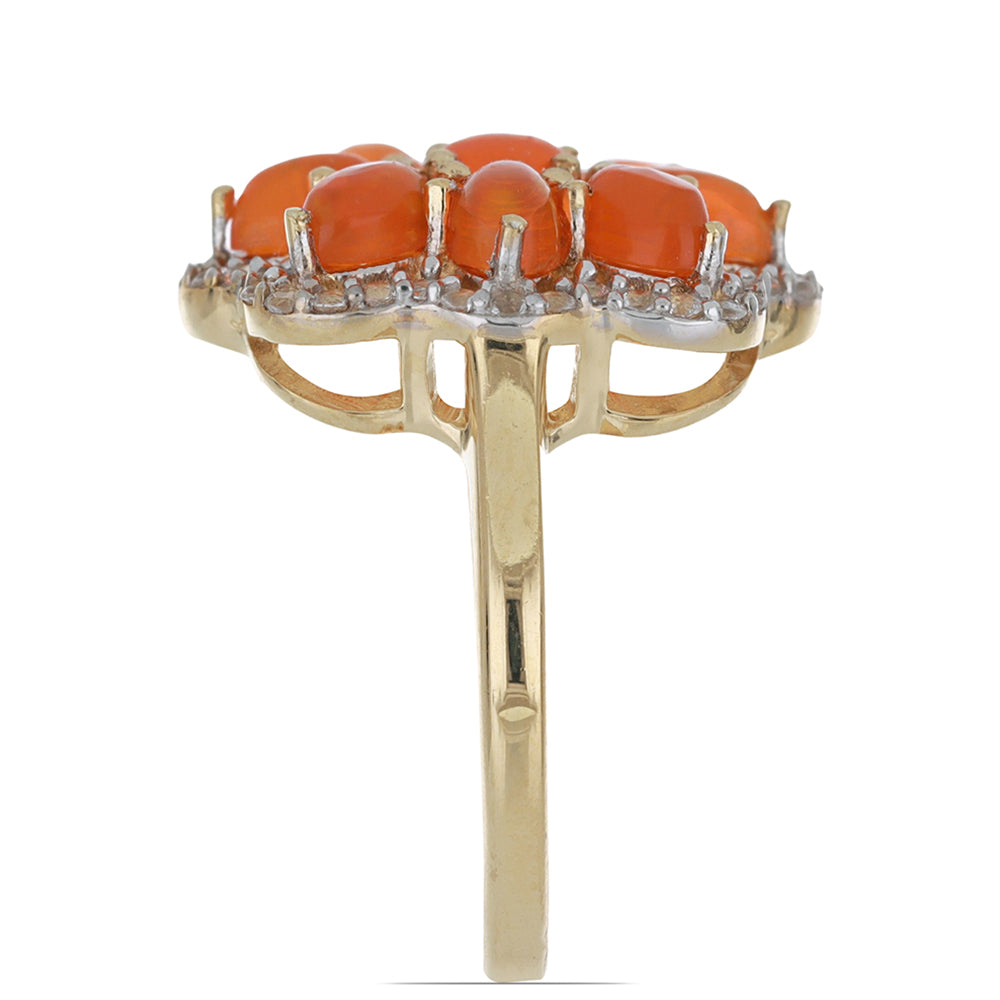 Anel de Prata com Banho de Ouro com Opala Laranja de Lega Dembi e Topázio Branco  Contraste: Cabeca de Veado (800) 3 