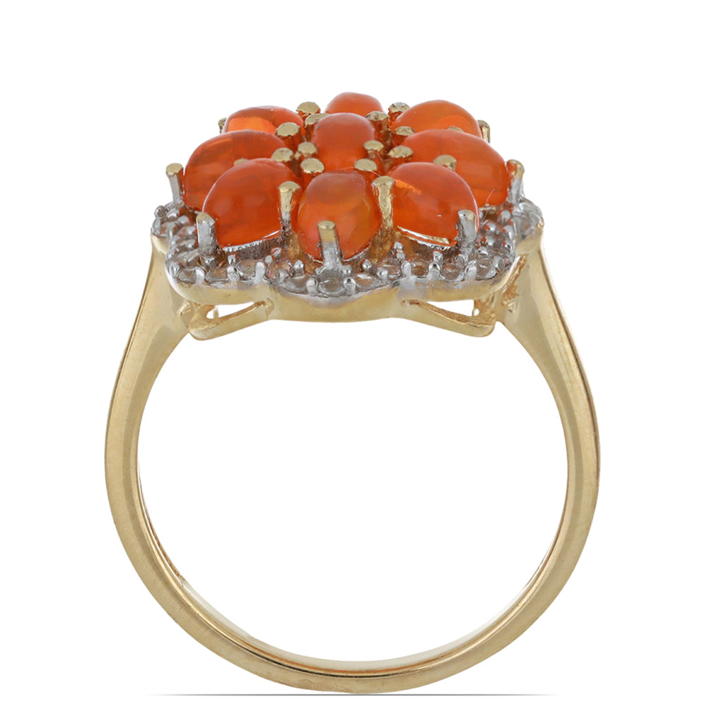 Anel de Prata com Banho de Ouro com Opala Laranja de Lega Dembi e Topázio Branco  Contraste: Cabeca de Veado (800) 4 