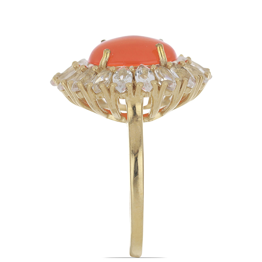 Anel de Prata com Banho de Ouro com Opala Laranja de Lega Dembi e Topázio Branco  Contraste: Cabeca de Veado (800) 3 