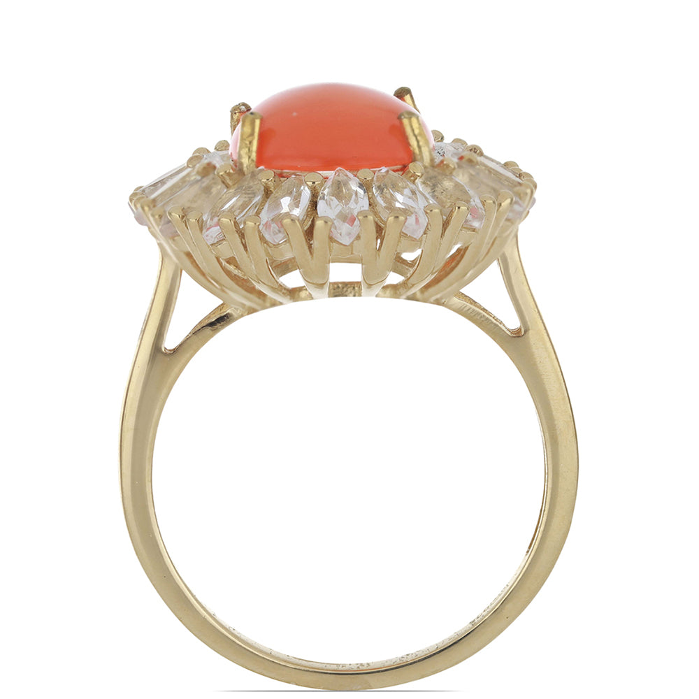 Anel de Prata com Banho de Ouro com Opala Laranja de Lega Dembi e Topázio Branco  Contraste: Cabeca de Veado (800) 4 