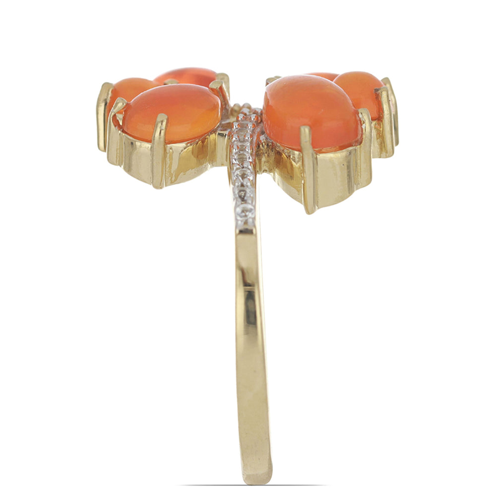 Anel de Prata com Banho de Ouro com Opala Laranja de Lega Dembi e Topázio Branco  Contraste: Cabeca de Veado (800) 2 