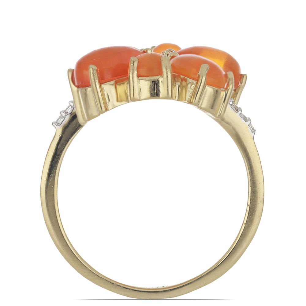 Anel de Prata com Banho de Ouro com Opala Laranja de Lega Dembi e Topázio Branco  Contraste: Cabeca de Veado (800) 3 