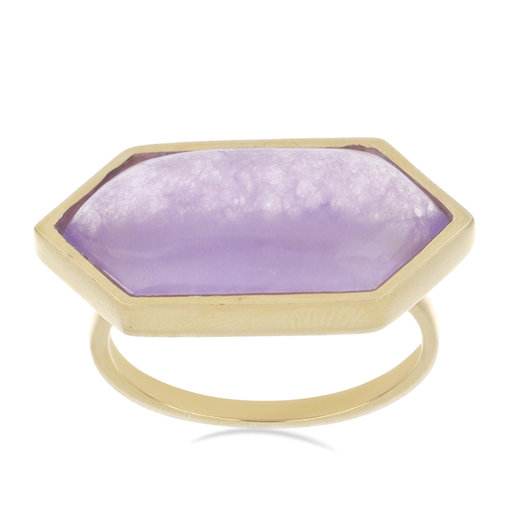 Anel de Prata com Banho de Ouro com Jadeite Lavanda do Rio Marsden  Contraste: Cabeca de Veado (800)