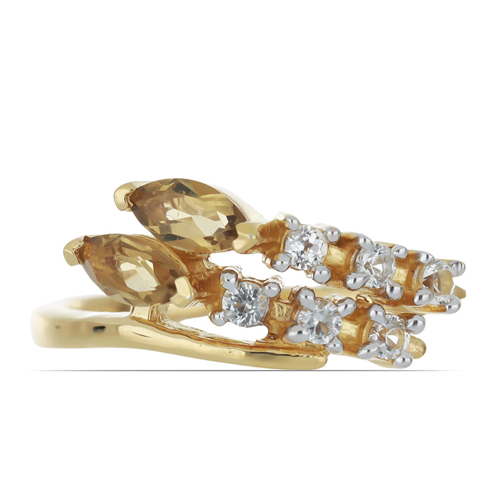 Anel de Prata com Banho de Ouro com Quartzo Cognac e Topázio Branco 1 