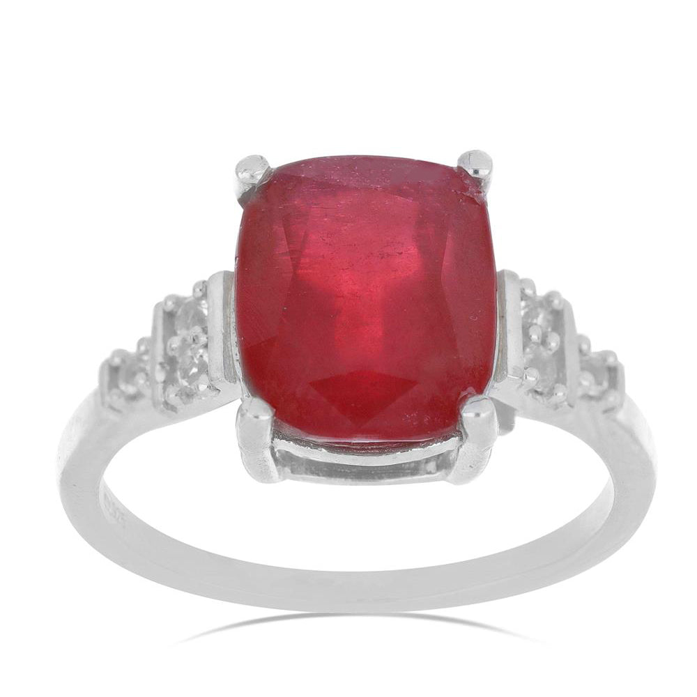 Anel de Prata com Rubi de Madagáscar e Topázio Branco 2 