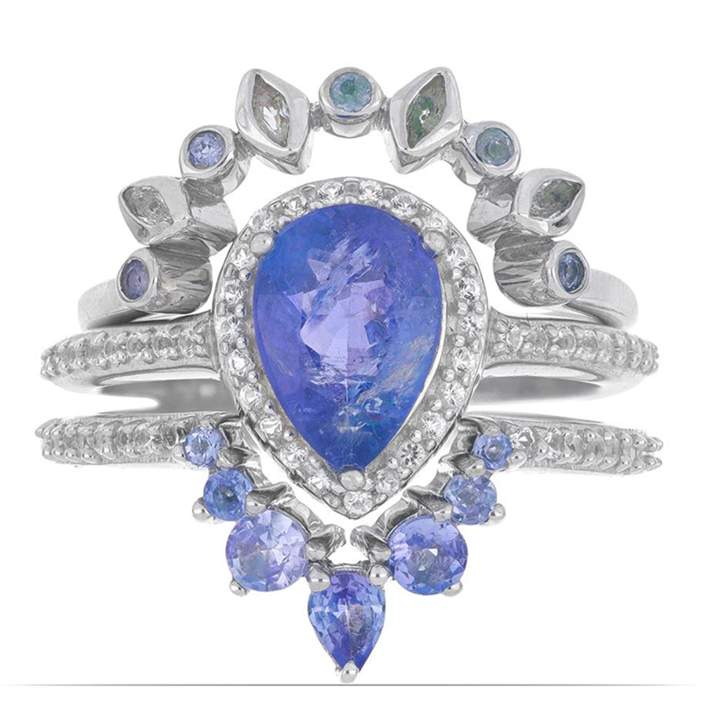 Anel de Prata com Tanzanite e Topázio Branco  Contraste: Cabeca de Veado (800) 1 