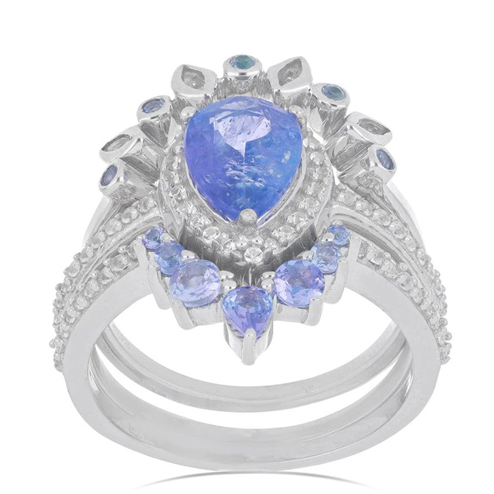 Anel de Prata com Tanzanite e Topázio Branco  Contraste: Cabeca de Veado (800) 2 
