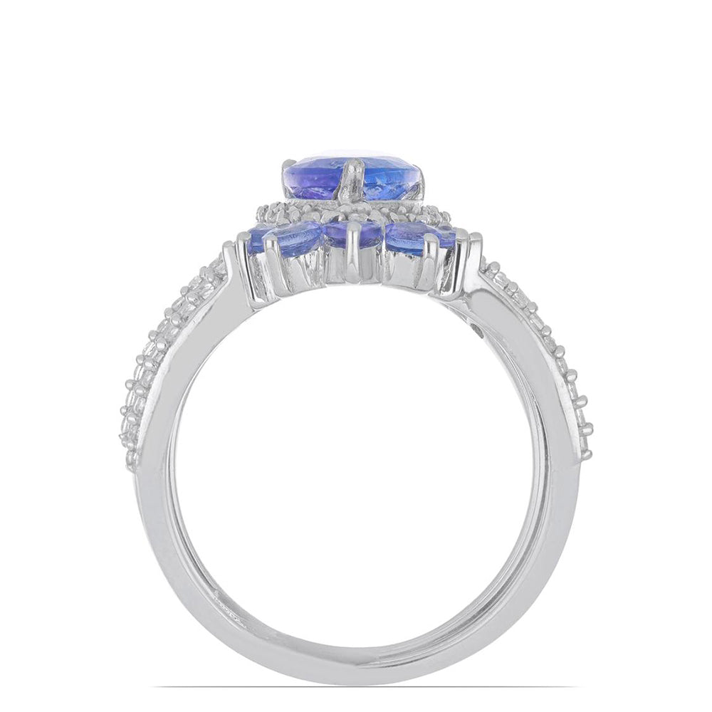 Anel de Prata com Tanzanite e Topázio Branco  Contraste: Cabeca de Veado (800)