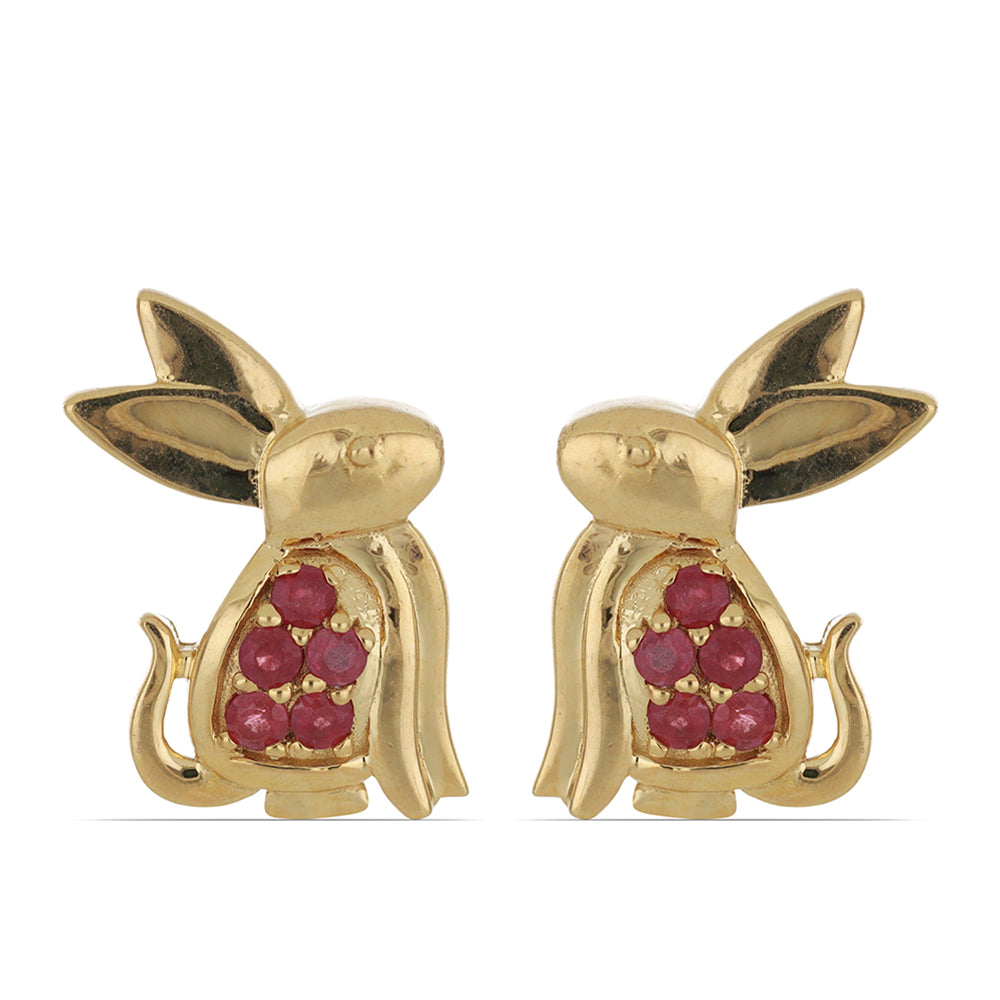 Brincos de Prata com Banho de Ouro com Rubi de Madagáscar