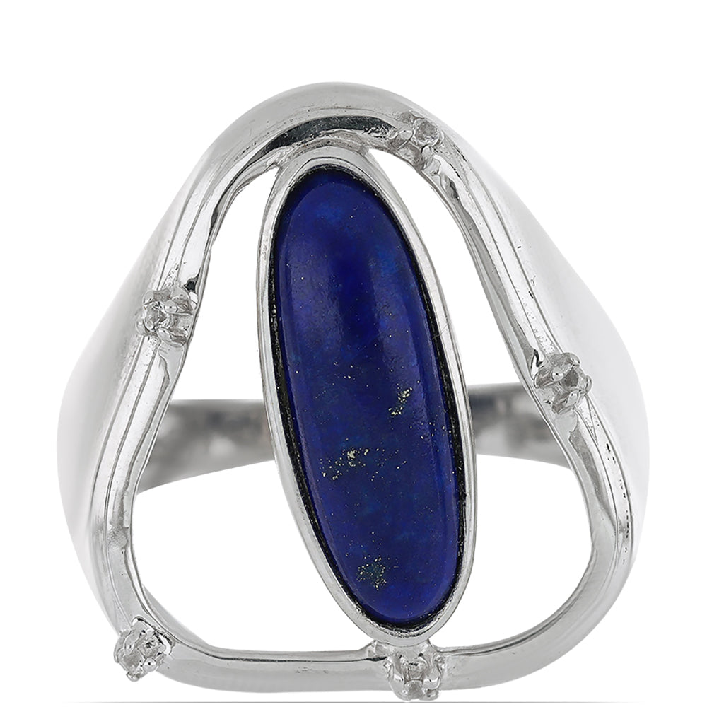 Anel de Prata com Lapis Lazuli de Badaquexão e Topázio Branco  Contraste: Cabeca de Veado (800)