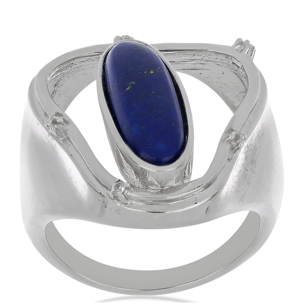 Anel de Prata com Lapis Lazuli de Badaquexão e Topázio Branco  Contraste: Cabeca de Veado (800)