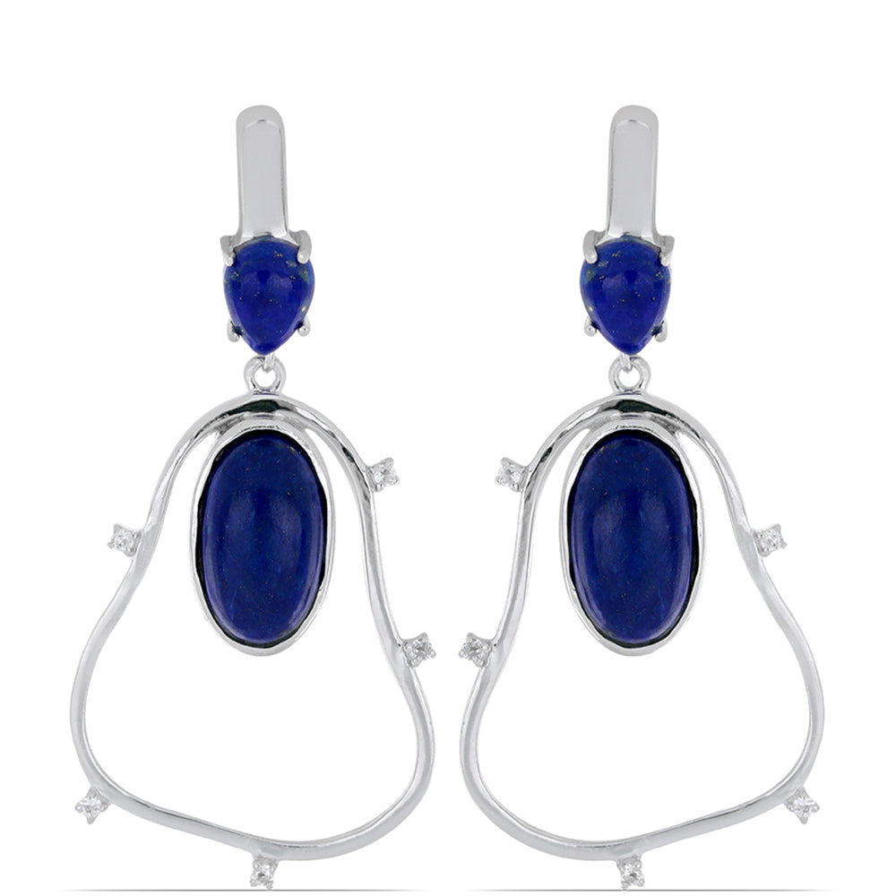 Brincos de Prata com Lapis Lazuli de Badaquexão e Topázio Branco  Contraste: Cabeca de Veado (800) 1 