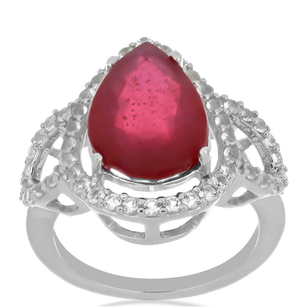 Anel de Prata com Rubi de Madagáscar e Topázio Branco  Contraste: Cabeca de Veado (800) 3 