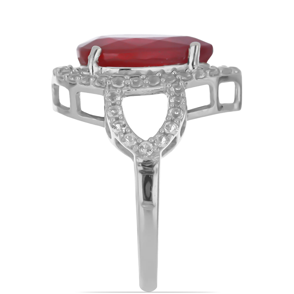 Anel de Prata com Rubi de Madagáscar e Topázio Branco  Contraste: Cabeca de Veado (800)