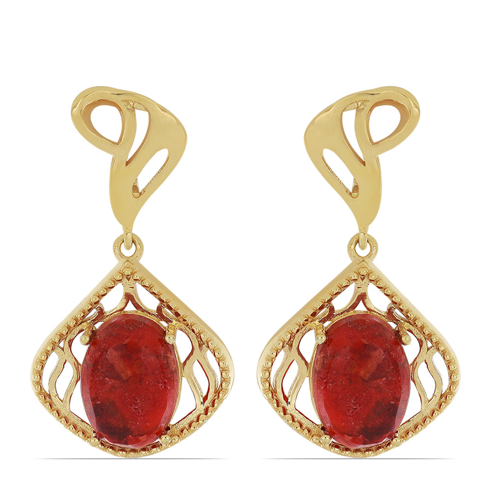 Brincos de Prata com Banho de Ouro com Coral Esponja Vermelha  Contraste: Cabeca de Veado (800) 1 