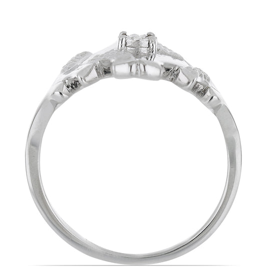 Anel de Prata com Diamante Branco  Contraste: Cabeca de Veado (800)