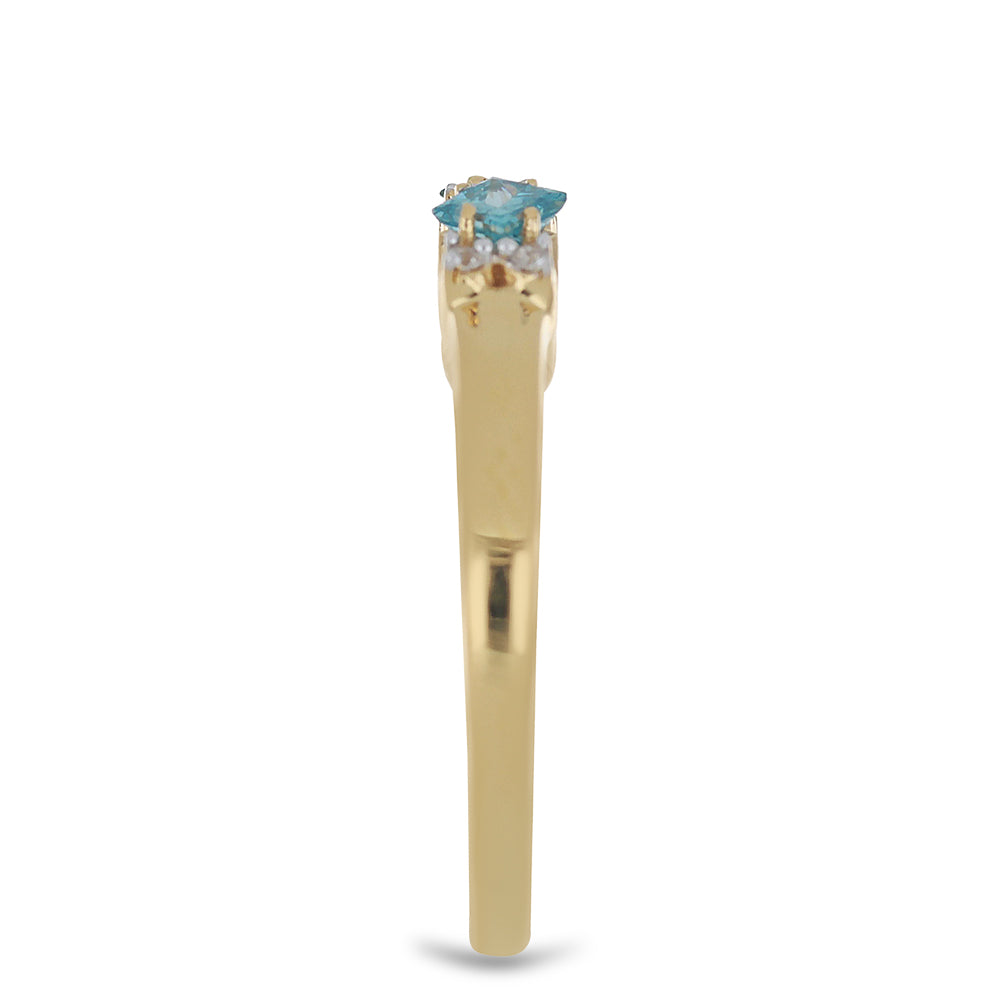 Anel de Prata com Banho de Ouro com Diamante Azul e Zircão Branco Natural