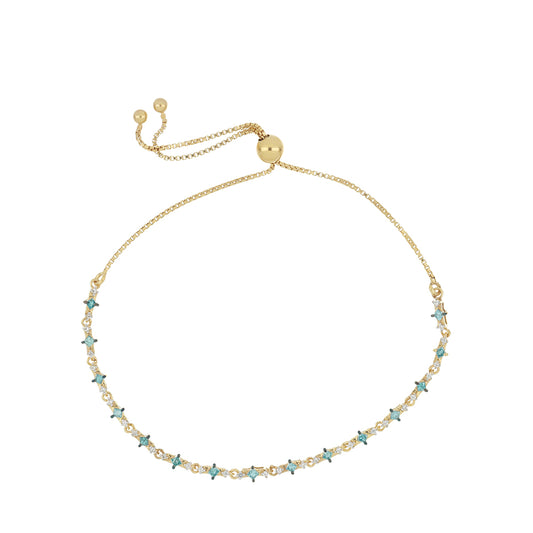 Pulseira de Prata com Banho de Ouro com Diamante Azul e Zircão Branco Natural  Contraste: Cabeca de Veado (800)
