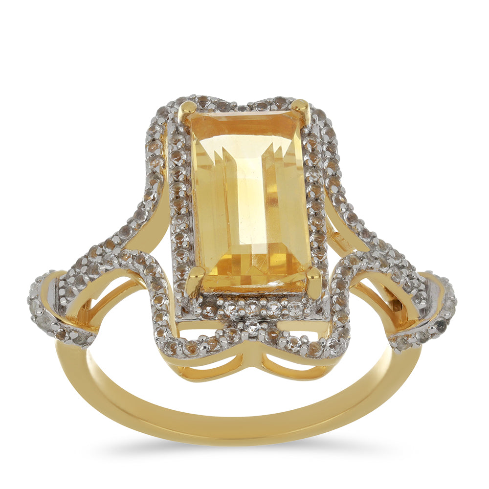 Anel de Prata com Banho de Ouro com Citrino de Ural e Topázio Branco  Contraste: Cabeca de Veado (800) 3 