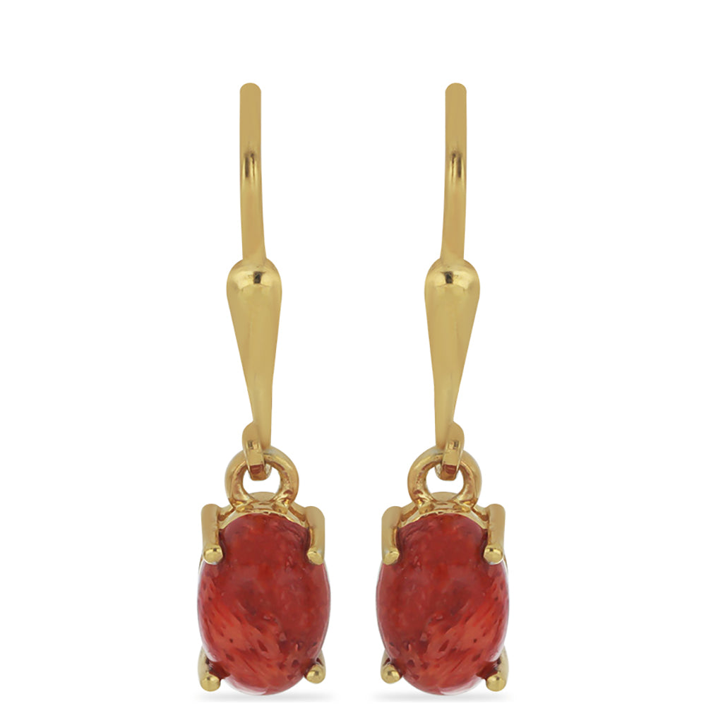 Brincos de Prata com Banho de Ouro com Coral Esponja Vermelha