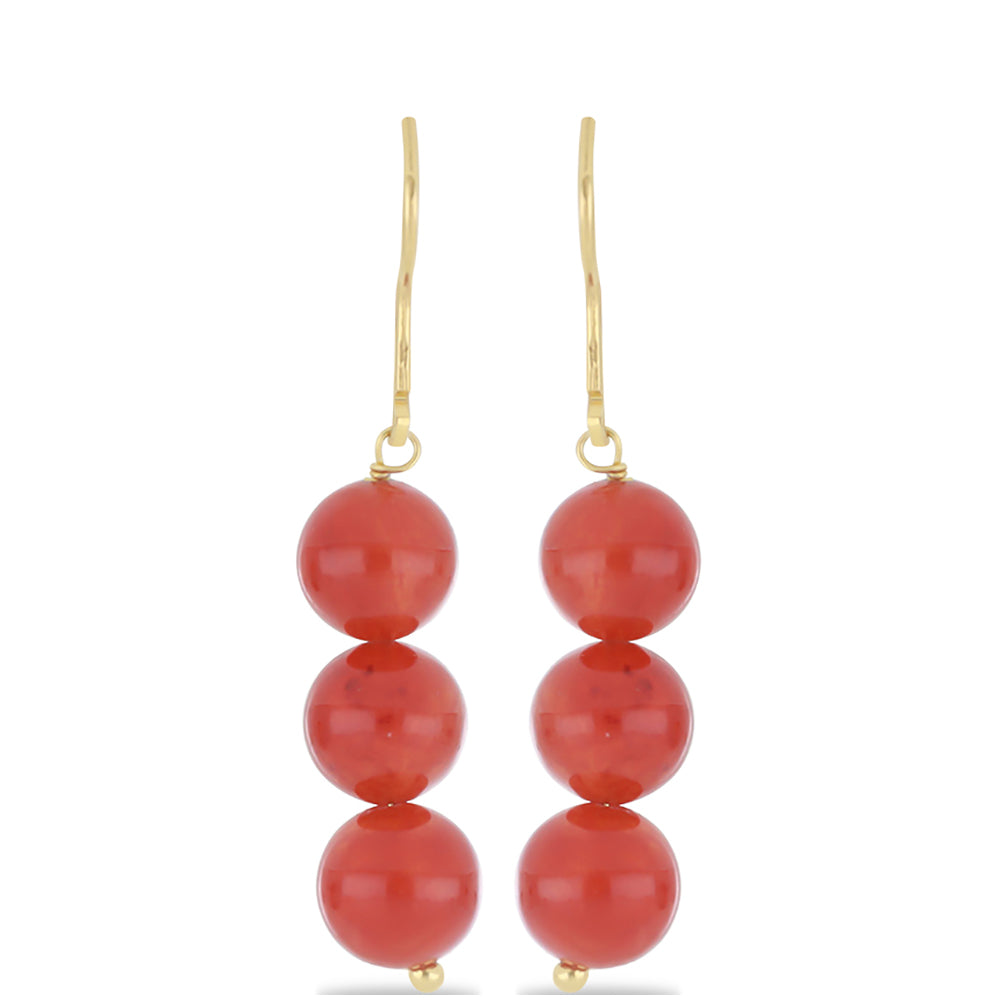 Brincos de Prata com Banho de Ouro com Ágata Vermelha