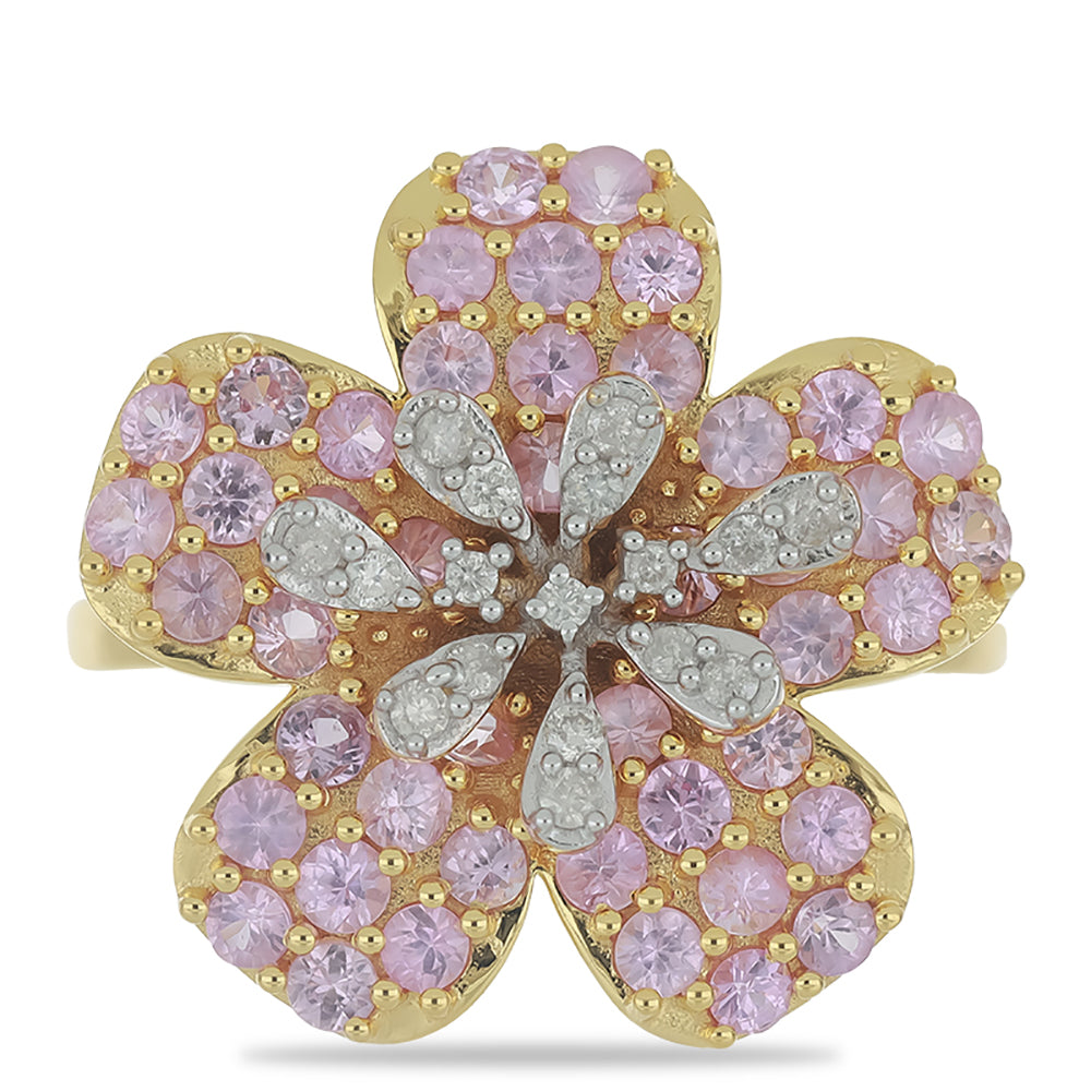 Anel de Ouro com Safira Rosa e Diamante Branco  Contraste: Cruz missionária 1 