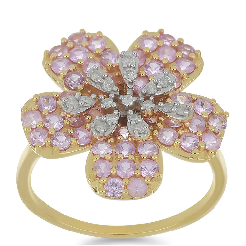 Anel de Ouro com Safira Rosa e Diamante Branco  Contraste: Cruz missionária