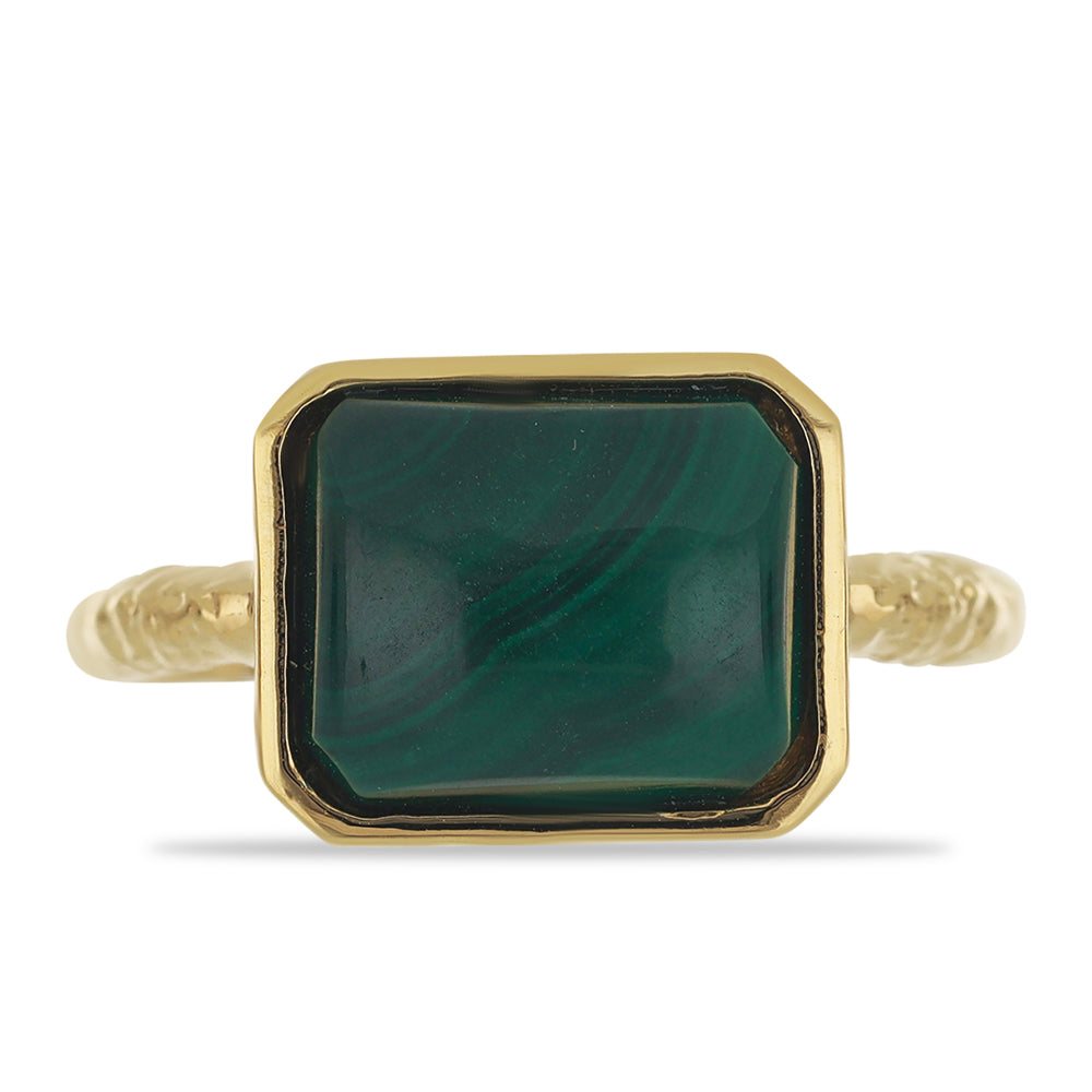 Anel de Prata com Banho de Ouro com Malaquita 1 