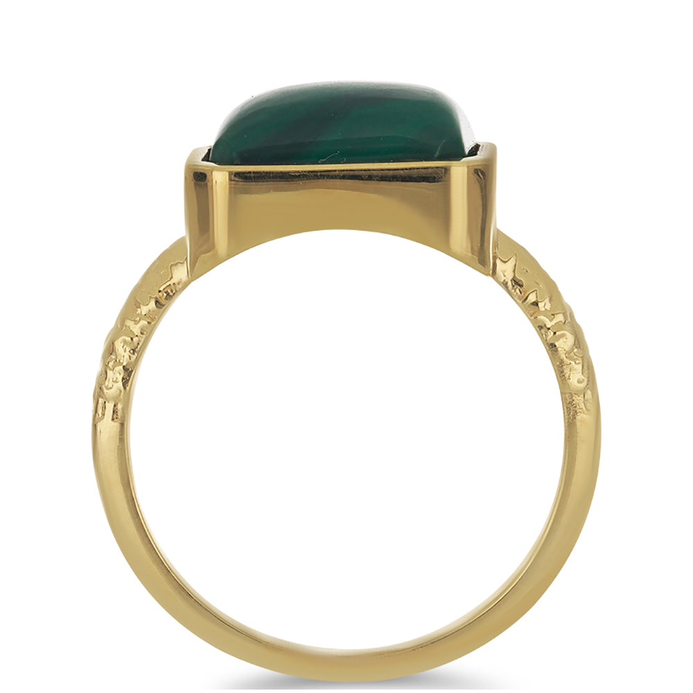 Anel de Prata com Banho de Ouro com Malaquita