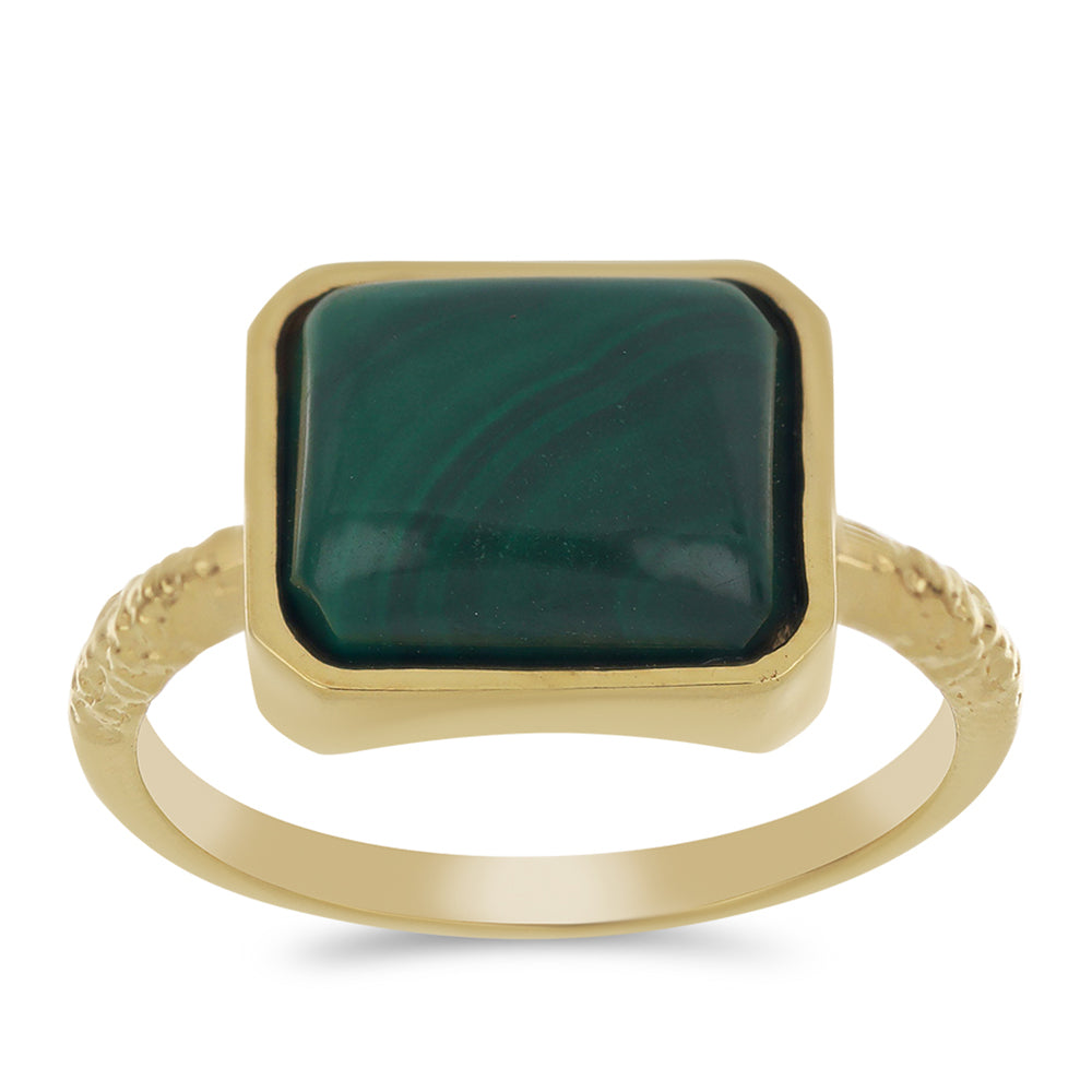 Anel de Prata com Banho de Ouro com Malaquita 3 