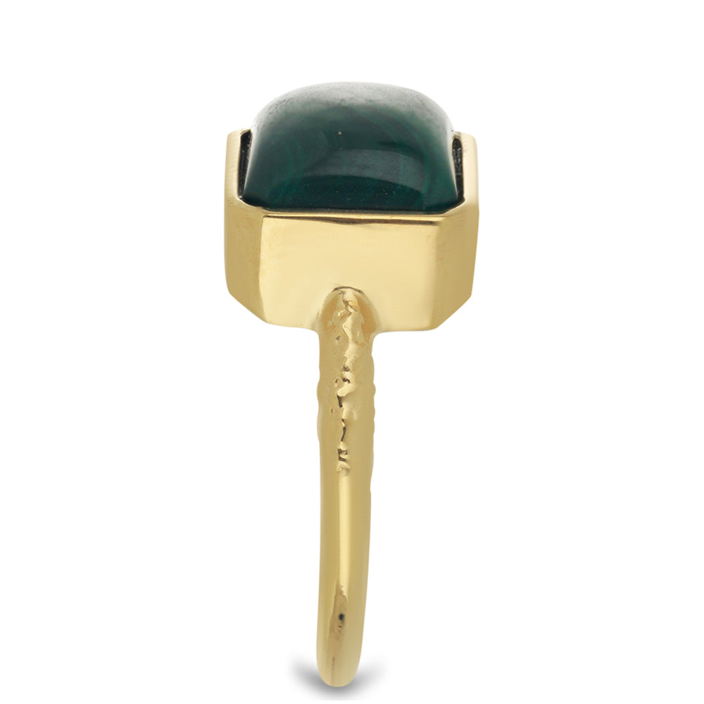 Anel de Prata com Banho de Ouro com Malaquita