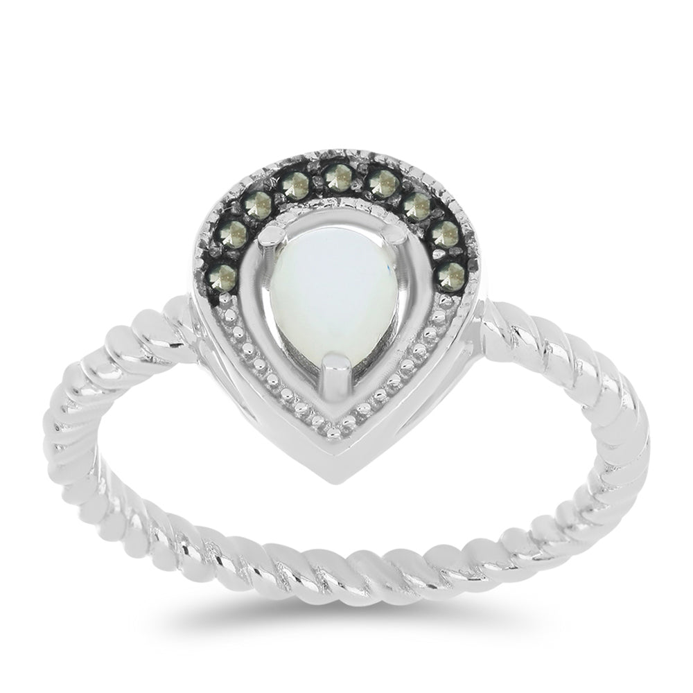 Anel de Prata com Marcassite Austriaco e Pérola de Água Doce Branca