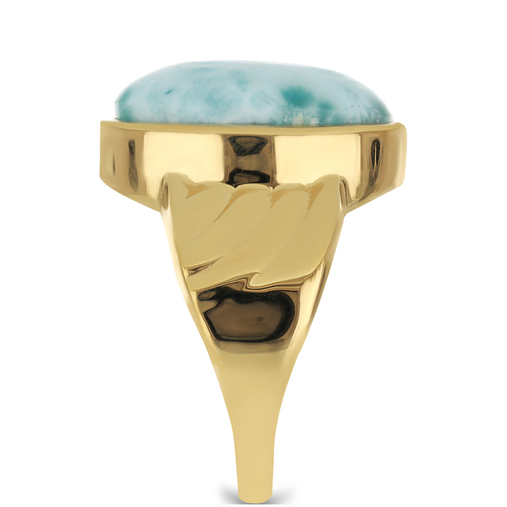 Anel de Prata com Banho de Ouro com Larimar  Contraste: Cabeca de Veado (800) 4 