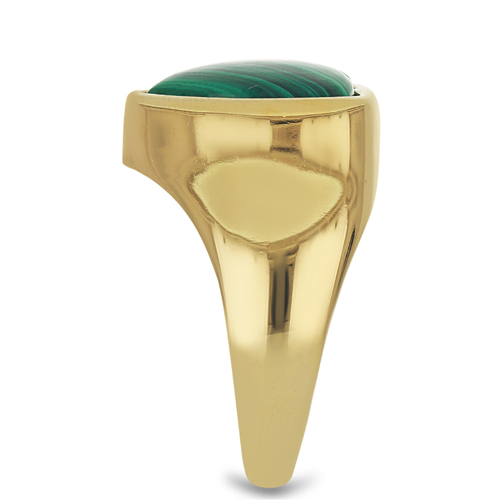 Anel de Prata com Banho de Ouro com Malaquita  Contraste: Cabeca de Veado (800) 4 