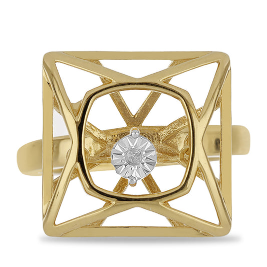 Anel de Prata com Banho de Ouro com Diamante Dançante  Contraste: Cabeca de Veado (800)