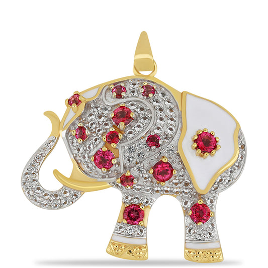 Pendente de Prata com Banho de Ouro com Esmalte e Topázio cor-de-rosa  Contraste: Cabeca de Veado (800)